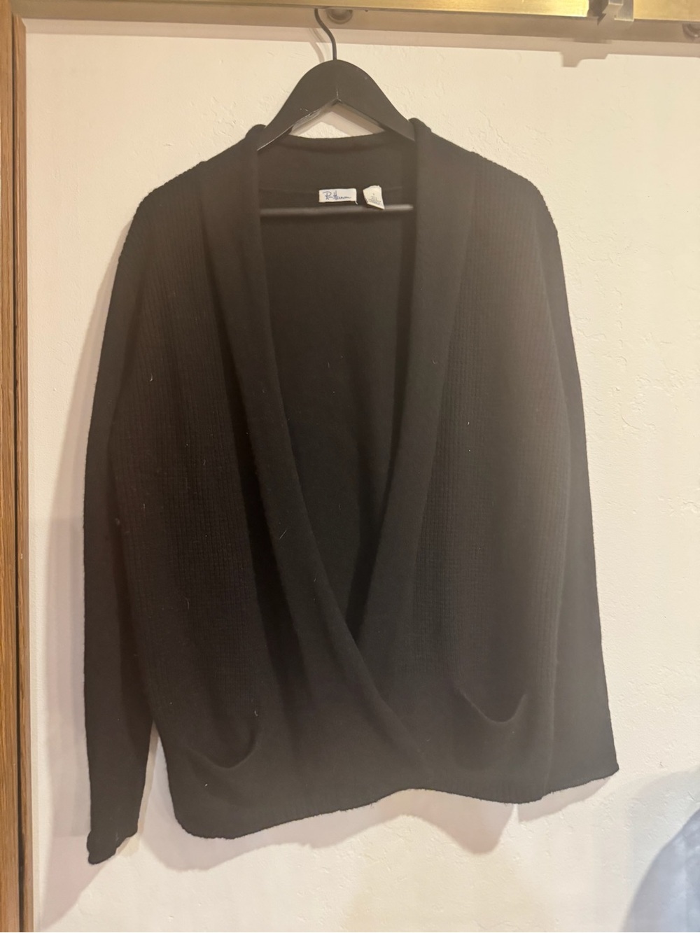 Women's Black Open-Front Draped Cardigan